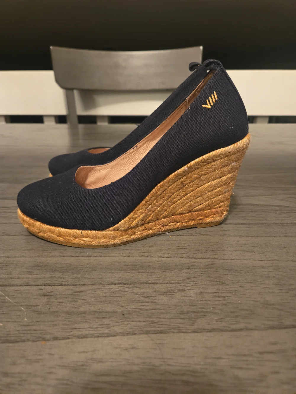 Viscata Barcelona Size 37/ 7 Marquesa Canvas Espadrille Wedge Heels Black